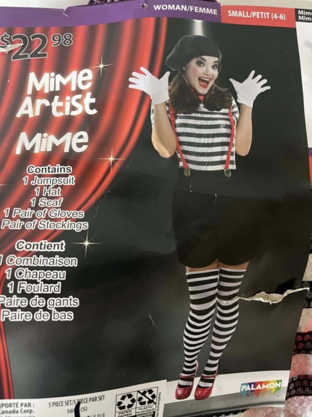 Palamon Woman's Mime Artist Costume Small (4-6)